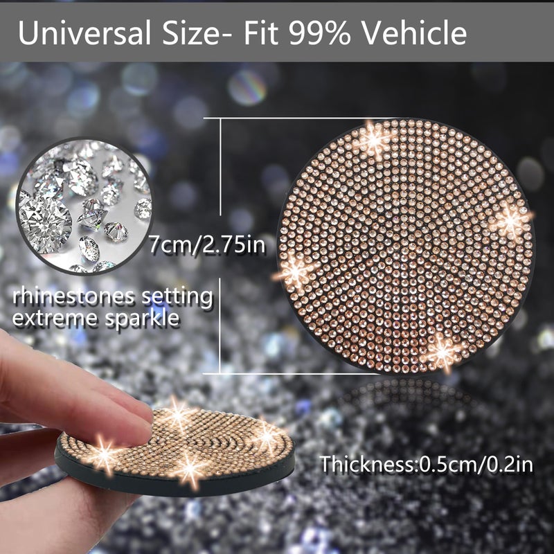 NBTEPEM 4pcs Bling Car Cup Holder Coaster, 2.75 inch Anti-Slip Shockproof Universal Fashion Car Coasters Insert Bling Crystal Rhinestone Automotive Interior Accessories for Women (Champagne) - Image 2