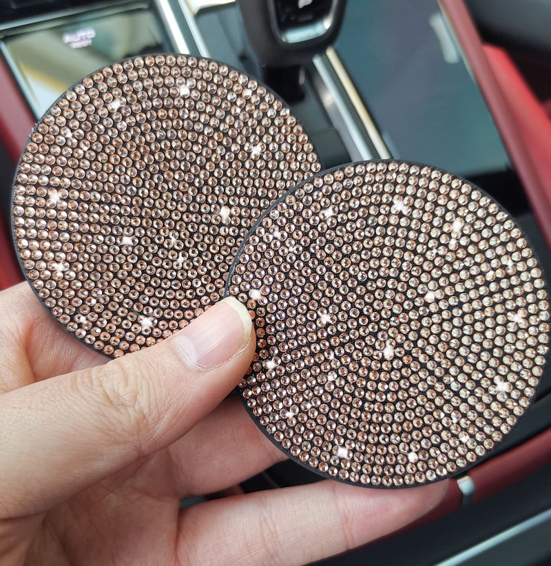 NBTEPEM 4pcs Bling Car Cup Holder Coaster, 2.75 inch Anti-Slip Shockproof Universal Fashion Car Coasters Insert Bling Crystal Rhinestone Automotive Interior Accessories for Women (Champagne) - Image 5