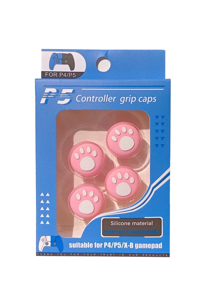 Gasin 4-Piece Thumb Stick,  Silicone grip caps for PS4/PS5 Controller, pink paw pattern  - Image 1