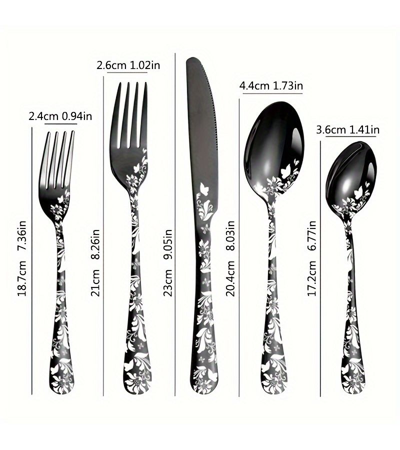 30 Pieces Black Stainless Steel Tableware Set Including Knife Fork Spoon Christmas Pattern Family And Restaurant - Image 2