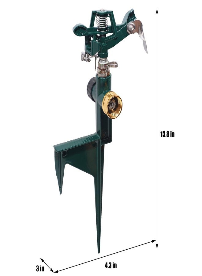 Biswing 2 Pack Impact Sprinkler Head on Metal Step Spike, Heavy Duty Zinc Alloy Lawn Sprinkler, Adjustable Coverage Nozzle on Sturdy Spike Base, 360 Degree Large Area Irrigation, Green - Image 5