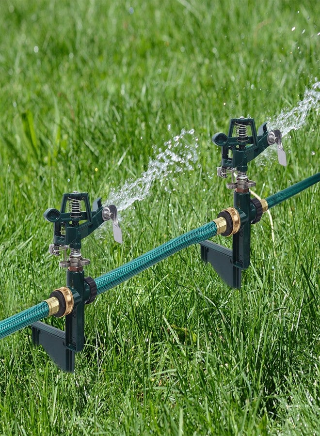 Biswing 2 Pack Impact Sprinkler Head on Metal Step Spike, Heavy Duty Zinc Alloy Lawn Sprinkler, Adjustable Coverage Nozzle on Sturdy Spike Base, 360 Degree Large Area Irrigation, Green - Image 4