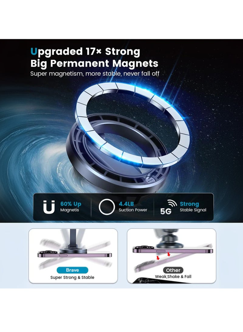 Brave Car Phone Holder with MagSafe, [360° Rotation, Super Stability] One-Handed Auto Lock, Magnetic Cell Phone Holder Accessories, Strong Dashboard Magnet to Ensure Secure Grip, Universal Compatible with iPhone 16/15/14/13 Pro Max, Samsung S25/S24/S23/S22 Ultra/Z Flip, Hands-Free Driving, Adjustable Viewing Angle, Easy Installation  - Image 3
