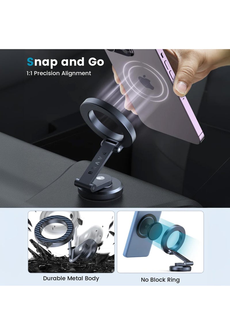 Brave Car Phone Holder with MagSafe, [360° Rotation, Super Stability] One-Handed Auto Lock, Magnetic Cell Phone Holder Accessories, Strong Dashboard Magnet to Ensure Secure Grip, Universal Compatible with iPhone 16/15/14/13 Pro Max, Samsung S25/S24/S23/S22 Ultra/Z Flip, Hands-Free Driving, Adjustable Viewing Angle, Easy Installation  - Image 4