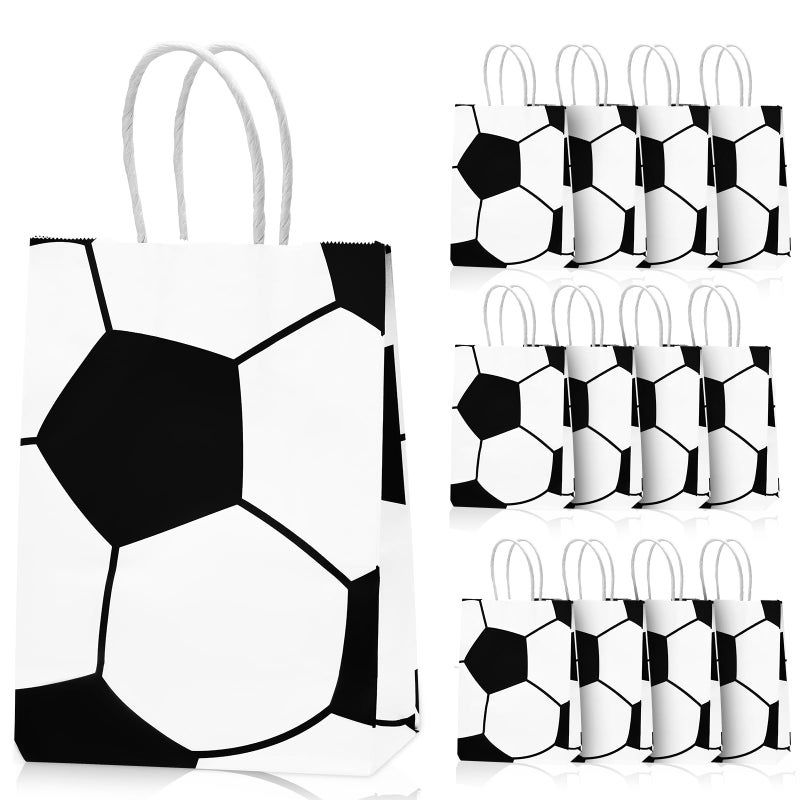 Leezmark 12 Pcs Soccer Party Favor Bags, Soccer Themed Party Gift Bags with Handles, Paper Gift Bags Soccer Goodie Bags Treat Candy Bags for Kids Adults Soccer Party Supplies - Image 1