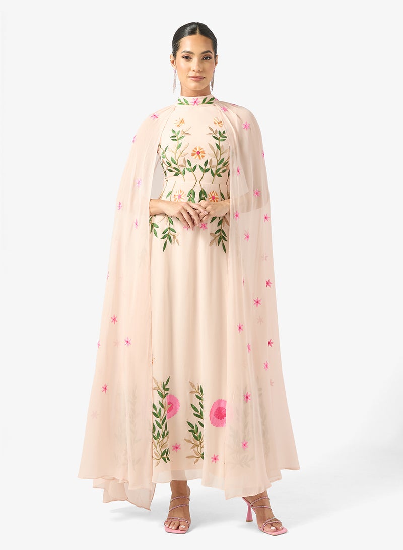 Frock and Frill Cape Sleeve Frill Detailed Embroidered Maxi Dress - Image 1
