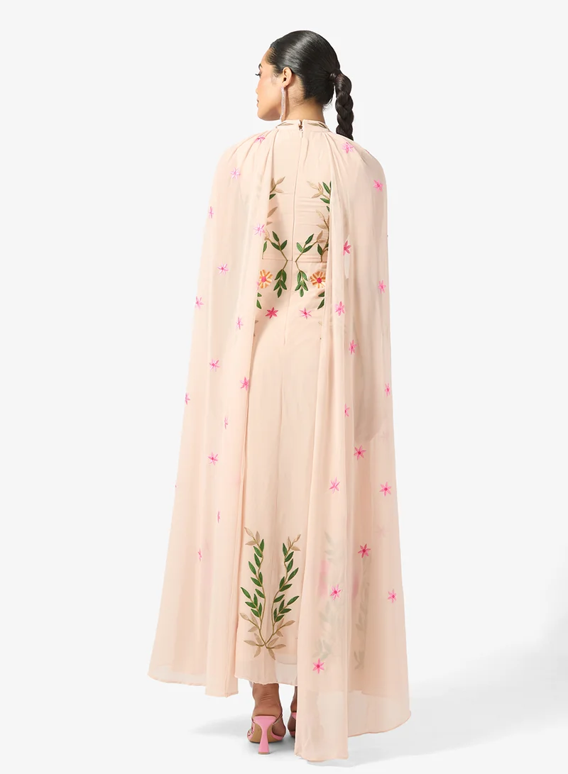 فروك اند فرل Cape Sleeve Frill Detailed Embroidered Maxi Dress