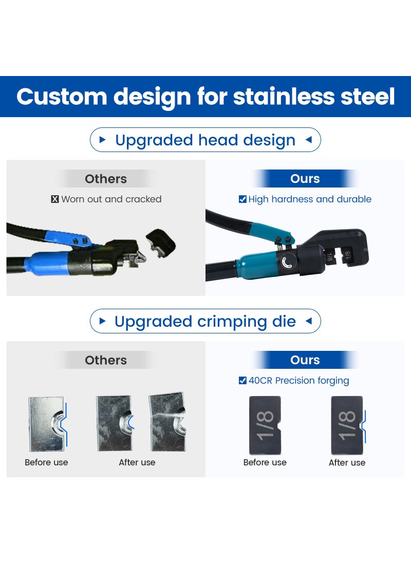 Muzata Muzata Custom Cable Railing Crimping Tool Hydraulic Crimper Hydraulic Crimping Tool for 1/8" Stainless Steel Cable Railing Kit Wire Rope Swaging Kit with Spare Dies CR09  - Image 4