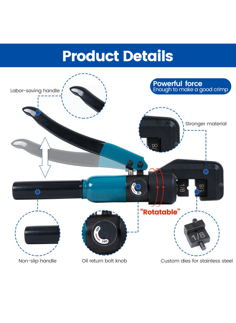 Muzata Muzata Custom Cable Railing Crimping Tool Hydraulic Crimper Hydraulic Crimping Tool for 1/8" Stainless Steel Cable Railing Kit Wire Rope Swaging Kit with Spare Dies CR09  - Image 3