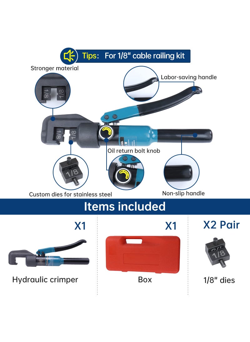 Muzata Muzata Custom Cable Railing Crimping Tool Hydraulic Crimper Hydraulic Crimping Tool for 1/8" Stainless Steel Cable Railing Kit Wire Rope Swaging Kit with Spare Dies CR09  - Image 2
