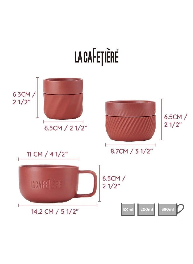 لا كافيتير 8.2 × 10.8 × 14 سم LCMUGSETRED3PC كاطقم أكواب العائلة عالي الجودة 3 قطع بورسلين أحمر  - Image 4