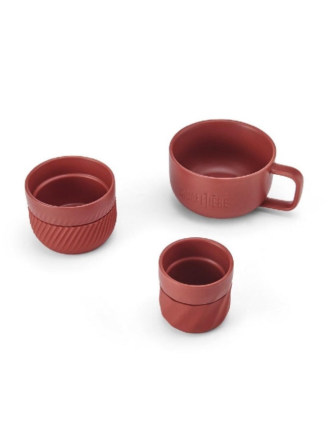 لا كافيتير 8.2 × 10.8 × 14 سم LCMUGSETRED3PC كاطقم أكواب العائلة عالي الجودة 3 قطع بورسلين أحمر  - Image 2