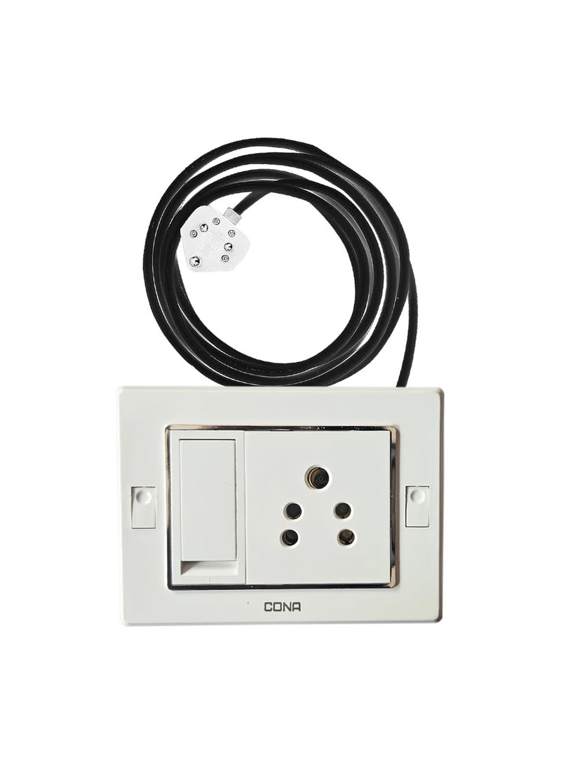 Generic Glare Max Extension Board Cona Switch Socket 1mm Heavy Duty Copper 3 Meter Wire Plastic Electrical Switch Board with 6 amp Switch-Socket with 6Amp 3 Pin Top (White) 