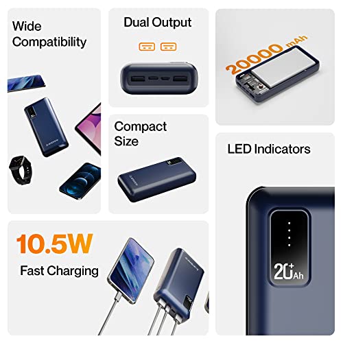 Ambrane 20000mAh Power Bank with 10.5W Fast Charging, Dual USB Output, Made in India, Multi-Layer Protection, Wide Compatibility, Stylish & Compact Design + Free Type-C Cable (Capsule 20, Blue) - Image 2