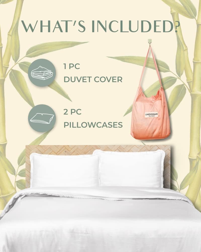 LINENWALAS 100% Bamboo Plaid Duvet Cover Set, 3 Pieces Double Duvet Cover Set with Zipper Closure, Soft, Luxurious and Cooling Bedding, Perfect for - Image 5