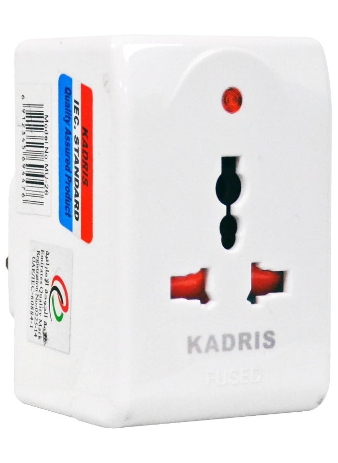 KADRIS - 13A UK UAE Adapter Fused 3-Way Universal Socket Multi-Plug with light for Travel, Home, Work (MU-26) - Image 1