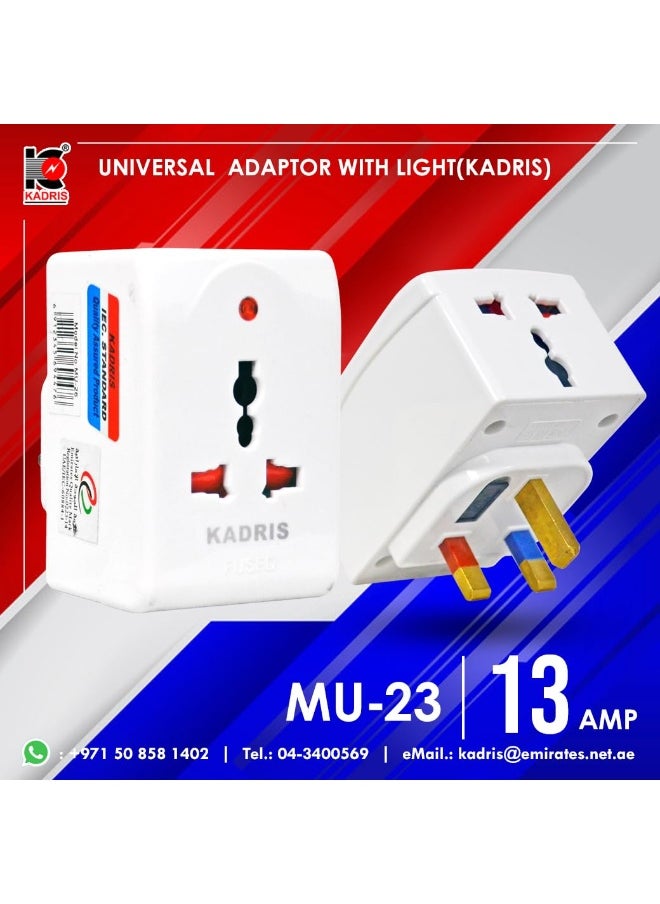 KADRIS - 13A UK UAE Adapter Fused 3-Way Universal Socket Multi-Plug with light for Travel, Home, Work (MU-26) - Image 1