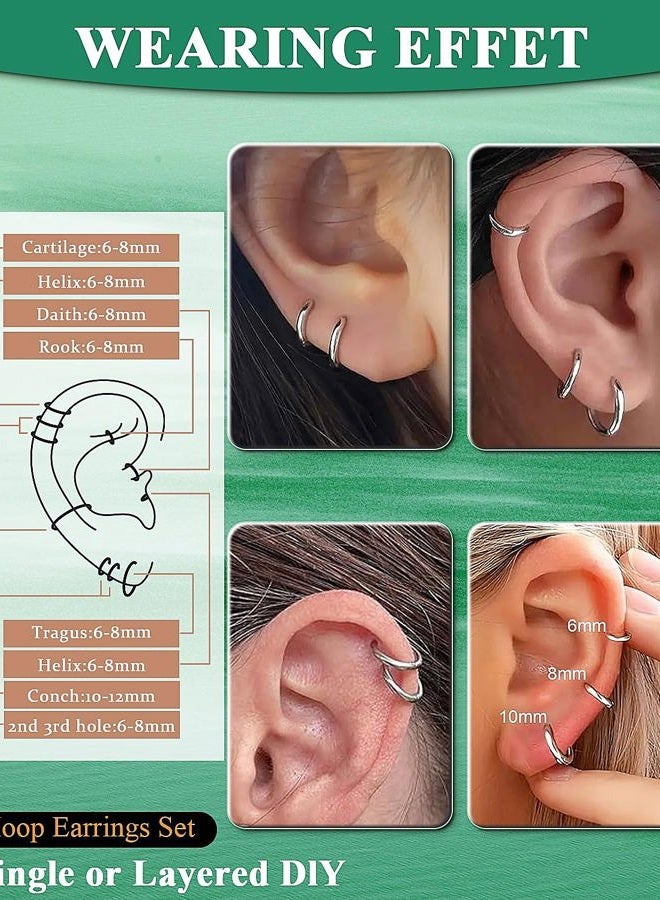 AMASIS Hypoallergenic Surgical Steel Earrings Sets for Sensitive Ears Lightweight Small Huggie Hoop Earrings 20G Stainless Steel Opal Ball Pearl CZ Flat Back Earrings for Women Men Trendy Cartilage Earrings - Image 4