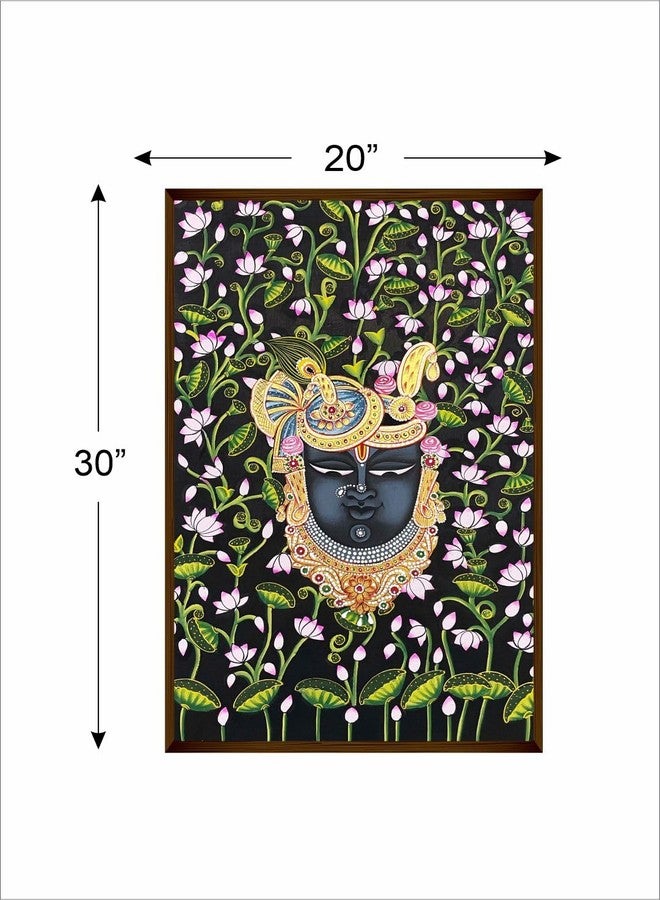 Artsense Premium Shrinathji Pichwai Wall Painting with Wooden Frame | Traditional Krishna Canvas Wall Art for Living Room Pooja Room Bedroom Temple Home Décor | 20x30 Inches 50x75 Cm - Image 4