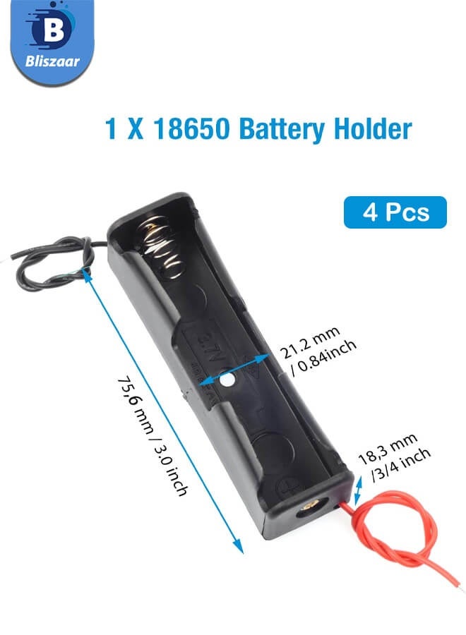 Bliszaar 18650 Battery Clip, 1 Compartment 3.7V Plastic 18650 Battery Storage Box Case with Black & Red Wiring for 18650 Battery with Connection Cable (Pack of 4)  - Image 4