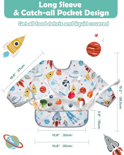 Lictin Long Sleeve Bibs 5 Pack - Baby Bibs for Boy, Waterproof Toddler Bibs, 0-24 Months Neutral Baby Smock for Eating, Reusable Infant Baby Bibs for Feeding Teething or Weaning - Image 3