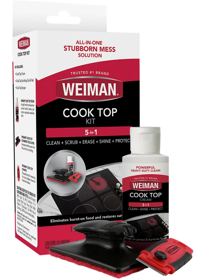 ويمان مجموعة تنظيف كاملة 5 في 1 لسطح الطهي تتضمن وسادة تنظيف كريمية وأداة مكشطة - Image 1