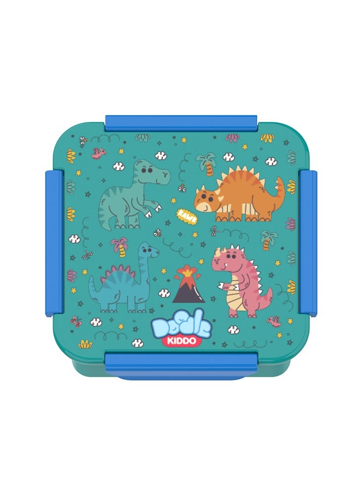 Doodle Kiddo Dinosaur Bento Lunch & Snack Box for Boys - BPA Free, Leak Proof, Microwave & Dishwasher Safe, 14.5x14.5x6 cm - Image 1