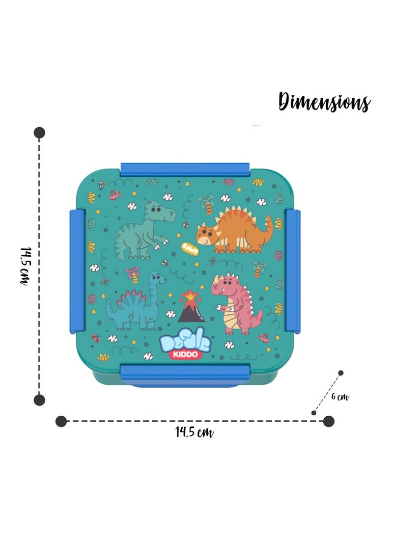 Doodle Kiddo Dinosaur Bento Lunch & Snack Box for Boys - BPA Free, Leak Proof, Microwave & Dishwasher Safe, 14.5x14.5x6 cm - Image 3