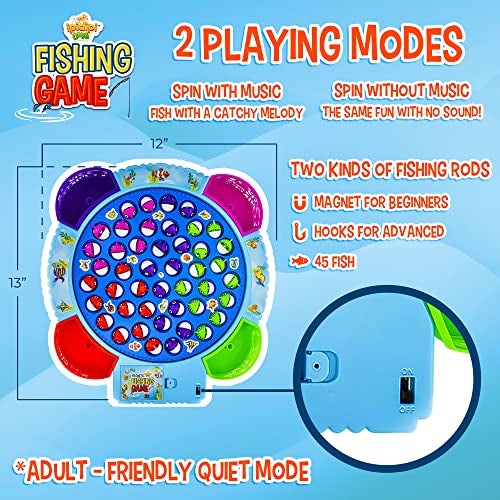 IPIDIPI TOYS Fishing Game for Kids, 45 Fish and 8 Poles - Magnetic Fish Toy with Rotating Board & Music - Motor Skill Activity for Toddlers, Boys & Girls 3+ - Party Favors Stocking Stuffers for Kids - Image 2