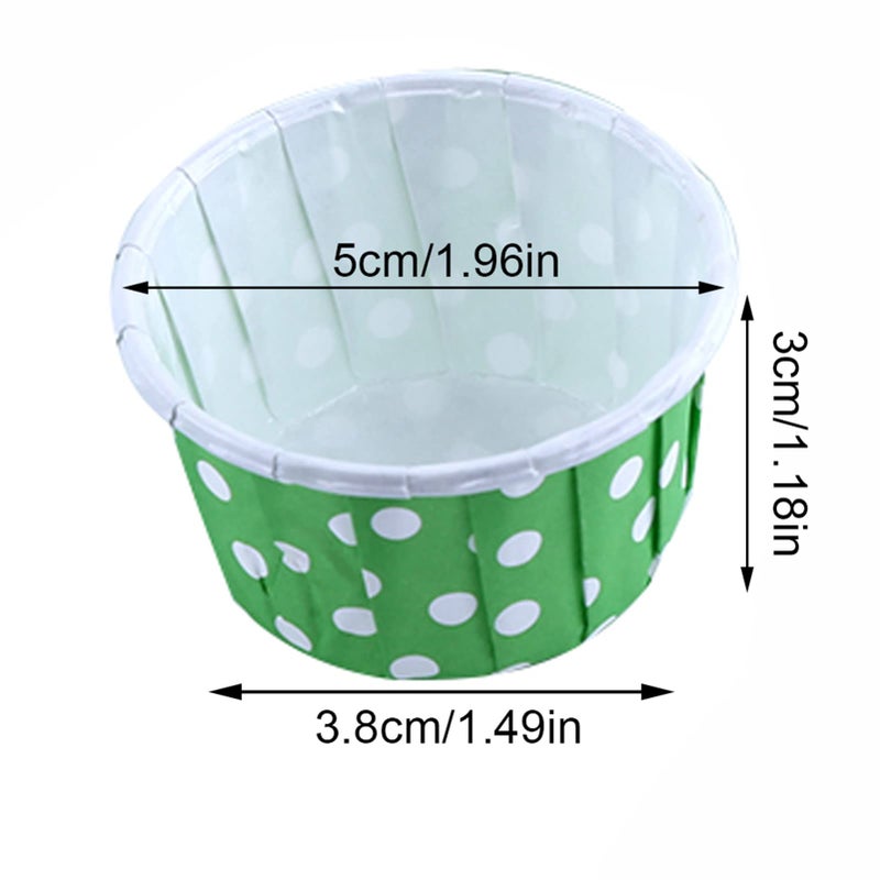 Greaseproof Paper Cups 100pcs Oven Safe High Temp Baking Cups 8 Colors Green Polka Dots - Image 3