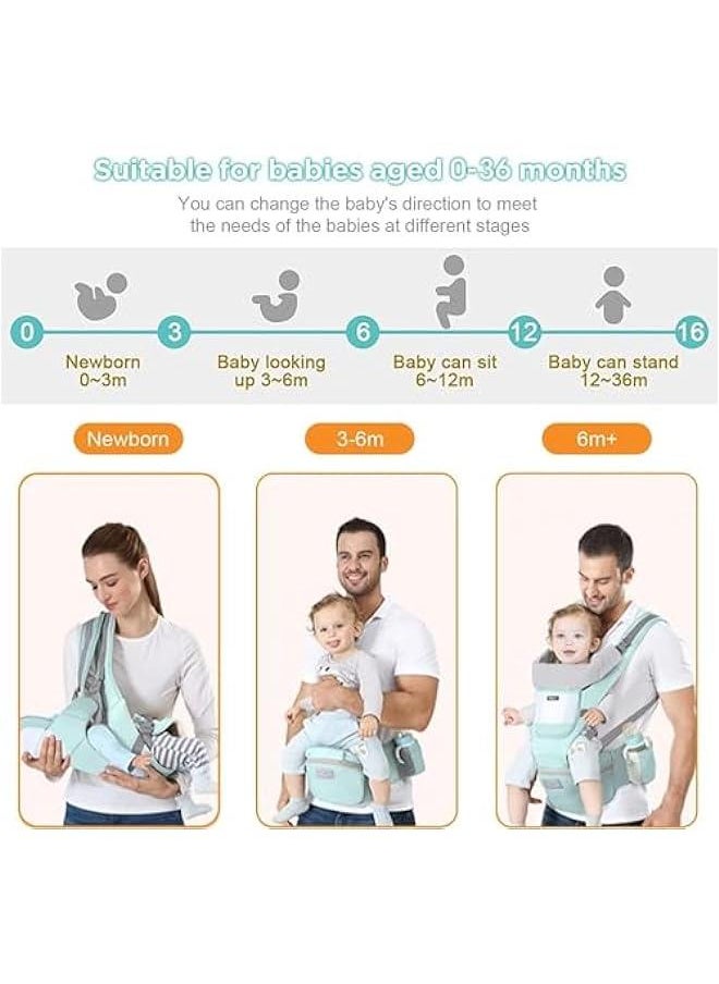 Gonice Baby Carrier with Hip Seat, Multi-Functional 9 in 1 Baby Backpack Carrier, Suitable For 0-36 Months Baby, Toddler, Infant, Newparents (GREEN)  - Image 5