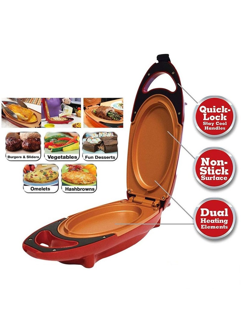 Red Copper 5 Minute Chef Omelette Pan Non Stick Omlette Maker Egg Cooker That Will Cook Paninis Pancakes Your Favourite Meals in 5 Minutes or Less Easy Clean Grill Plate - Image 2
