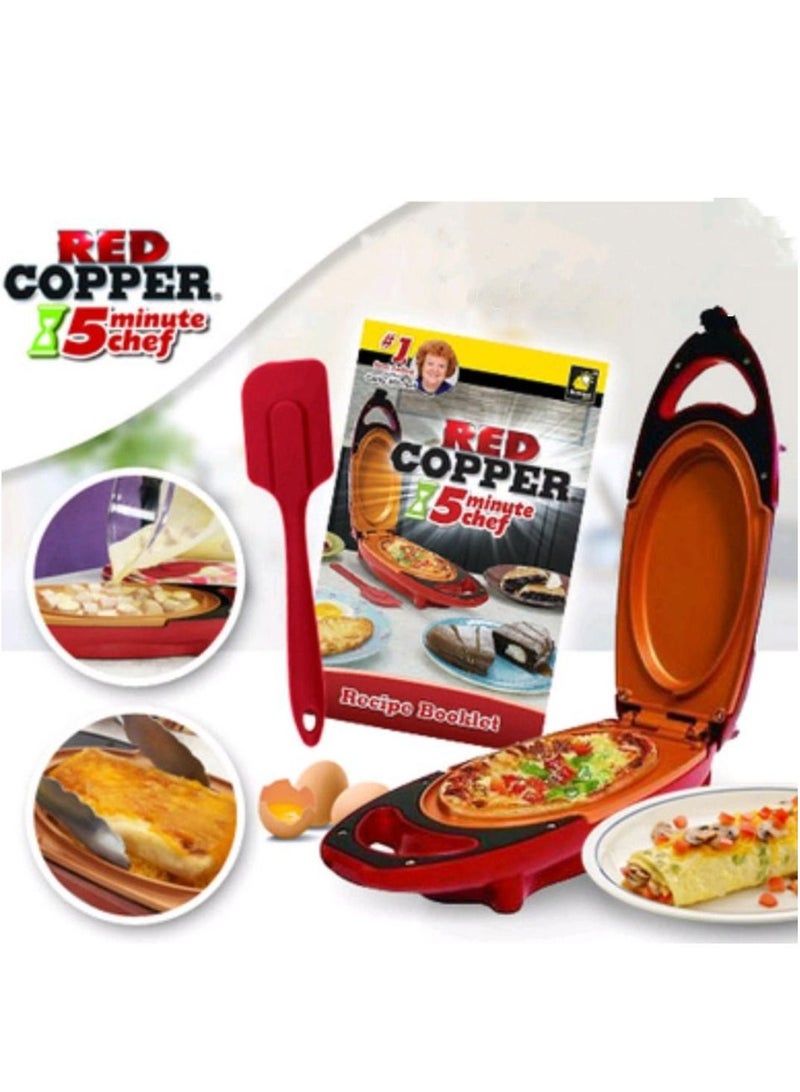 Red Copper 5 Minute Chef Omelette Pan Non Stick Omlette Maker Egg Cooker That Will Cook Paninis Pancakes Your Favourite Meals in 5 Minutes or Less Easy Clean Grill Plate - Image 1