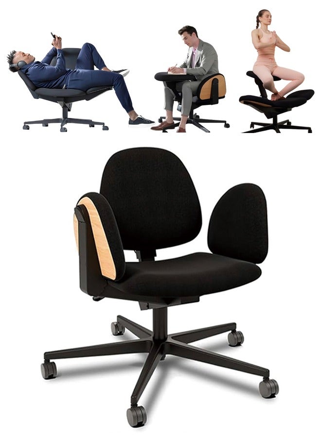 Generic Ergonomic Office Chair Adjustable Variety Chair for Office/Home Premium Computer Chair with Unique Metal Frame, Exquisite Oak Veneer & High-End Fabric Cushions Integrated Chair and Desk for Office, Leisure, Meditation, Stretching  - Image 1