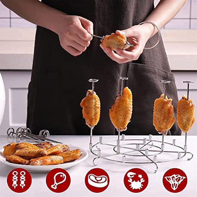 SYOSI Skewer Stand Stainless Steel Skewer With Dehydrator Stand Compatible With 8 Quart Pressure Cookers And For Ninja Foodi 8 Quar Kabob Grill Air Fryer Accessory - Image 3