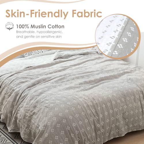 SHSYCER Cozy Lightweight Muslin 100% Cotton Blanket for Bed, Couch & Sofa, Summer Bedding Coverlet with Pattern,Camel, Queen 78''x90'' - Image 2