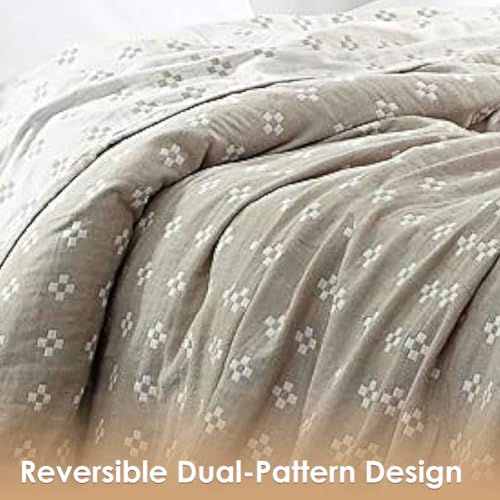 SHSYCER Cozy Lightweight Muslin 100% Cotton Blanket for Bed, Couch & Sofa, Summer Bedding Coverlet with Pattern,Camel, Queen 78''x90'' - Image 3