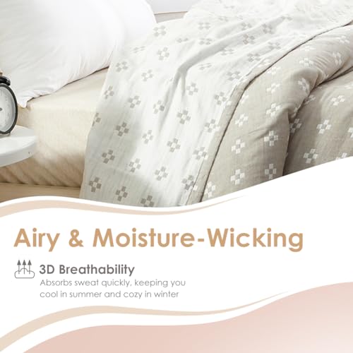 SHSYCER Cozy Lightweight Muslin 100% Cotton Blanket for Bed, Couch & Sofa, Summer Bedding Coverlet with Pattern,Camel, Queen 78''x90'' - Image 4