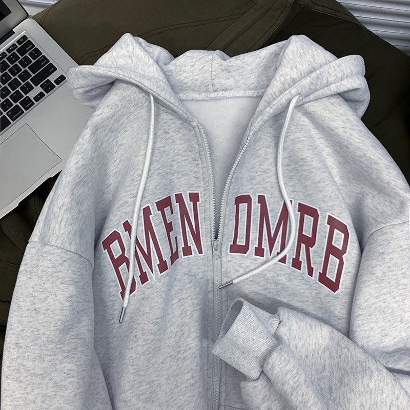 Thick Fleece Hoodie Women Autumn Winter Zip Sweatshirt Plus Size Outerwear Light gray - Image 1