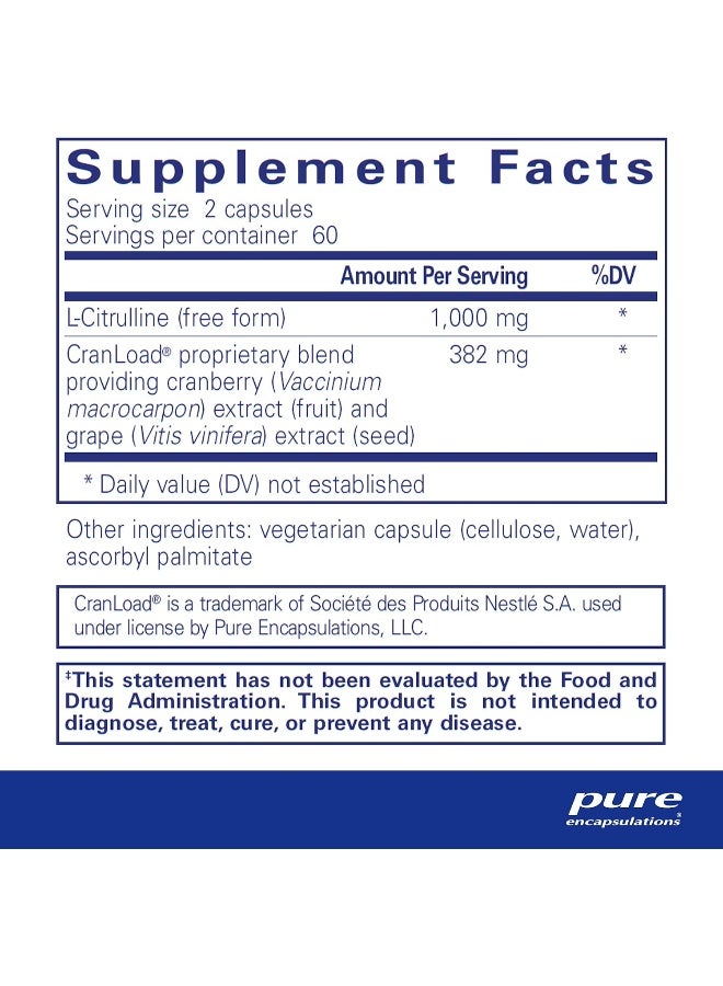 Pure Encapsulations Nitric Oxide Ultra (Capsules) - Supplement Supports Nitric Oxide Production, Healthy Blood Flow & Vascular Health - With L-Citrulline & Cranload Cranberry Extract - 120 Capsules - Image 2