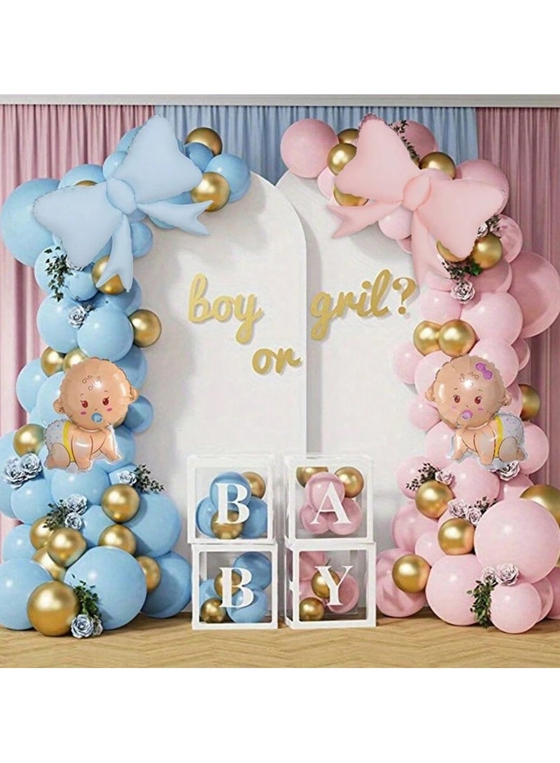 A set of balloons for gender reveal parties in blue, pink and gold, 108 balloons - Image 1