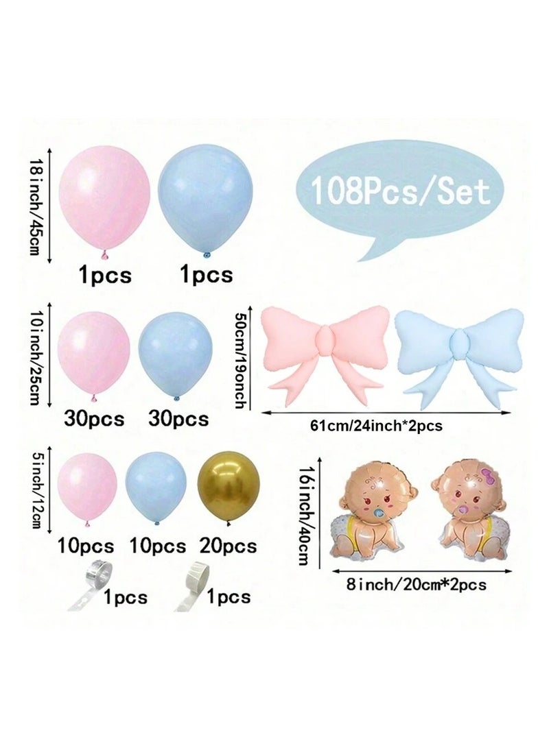 A set of balloons for gender reveal parties in blue, pink and gold, 108 balloons - Image 4