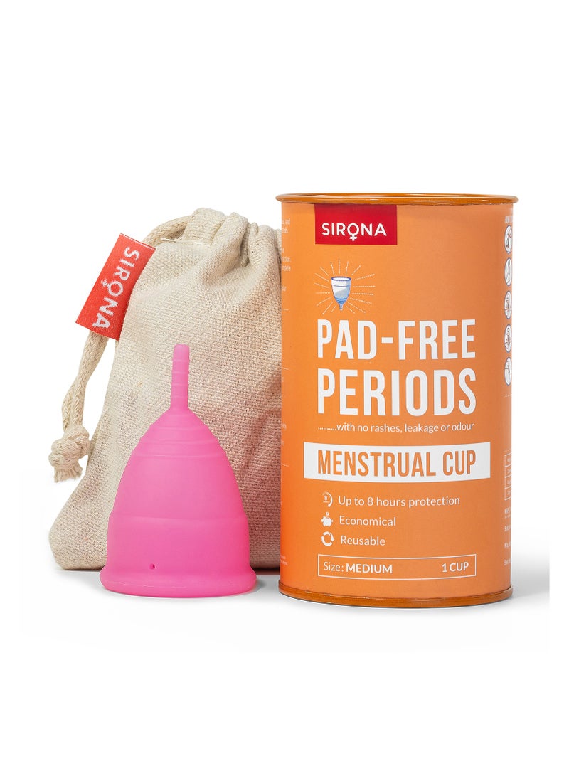 سيرونا كأس الحيض القابل لإعادة الاستخدام من سيرونا للنساء | حجم متوسط ​​مع الحقيبة | فائقة النعومة، خالية من الروائح والطفح الجلدي|سيليكون طبي بنسبة 100%|لا تسرب|حماية لمدة تصل إلى 8-10 ساعات | مسجل لدى إدارة الغذاء والدواء الأمريكية، عبوة من قطعة واحدة - Image 1