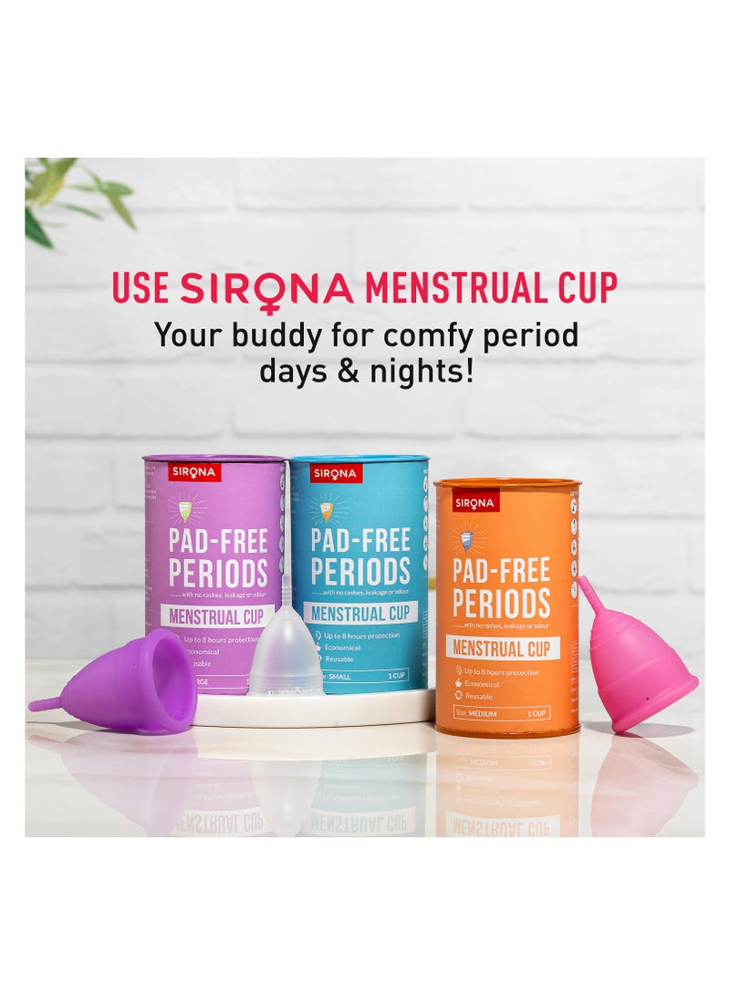 سيرونا كأس الحيض القابل لإعادة الاستخدام من سيرونا للنساء | حجم متوسط ​​مع الحقيبة | فائقة النعومة، خالية من الروائح والطفح الجلدي|سيليكون طبي بنسبة 100%|لا تسرب|حماية لمدة تصل إلى 8-10 ساعات | مسجل لدى إدارة الغذاء والدواء الأمريكية، عبوة من قطعة واحدة - Image 3
