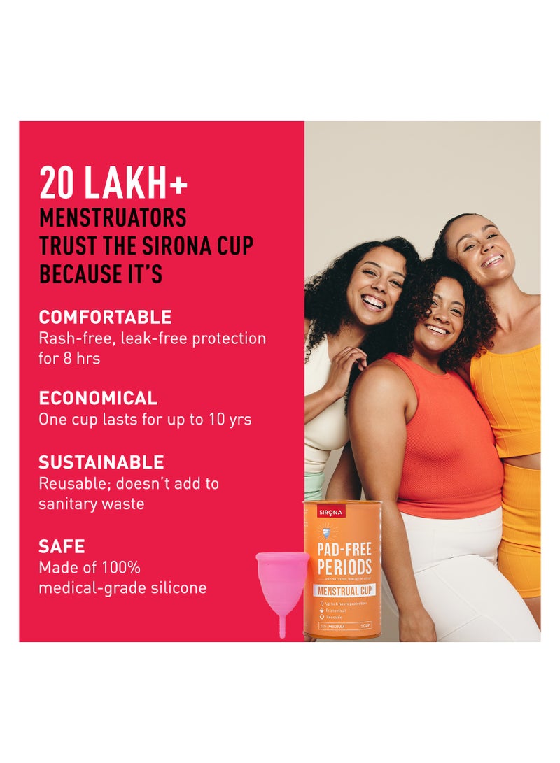 سيرونا كأس الحيض القابل لإعادة الاستخدام من سيرونا للنساء | حجم متوسط ​​مع الحقيبة | فائقة النعومة، خالية من الروائح والطفح الجلدي|سيليكون طبي بنسبة 100%|لا تسرب|حماية لمدة تصل إلى 8-10 ساعات | مسجل لدى إدارة الغذاء والدواء الأمريكية، عبوة من قطعة واحدة - Image 4