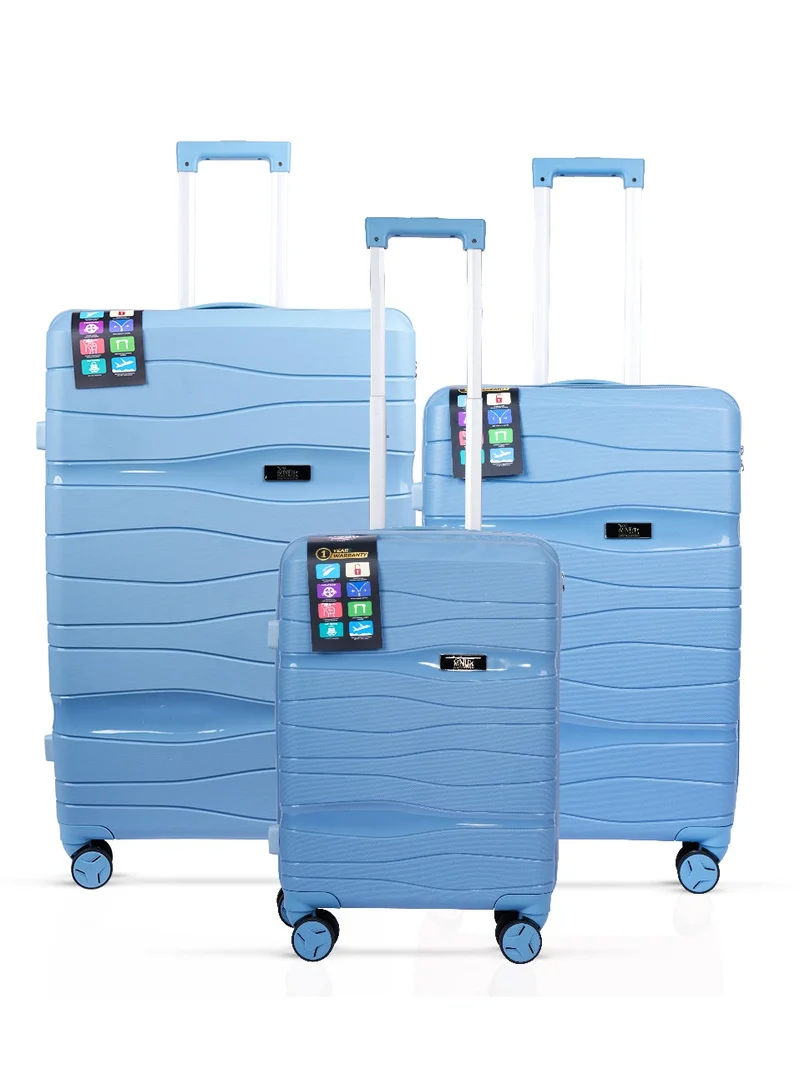 MNUK Viajero Set of 3 Luggage | PP Material Hard-side Smooth and comfortable Luggage Trolley with TSA Lock | Double 360° 4 Wheeler| Cabin, Medium, Large| Blue