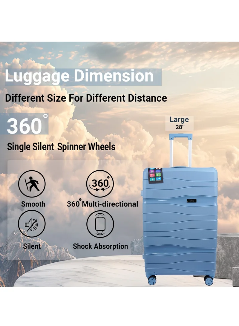 MNUK Viajero Set of 3 Luggage | PP Material Hard-side Smooth and comfortable Luggage Trolley with TSA Lock | Double 360° 4 Wheeler| Cabin, Medium, Large| Blue