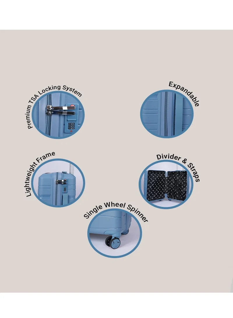 MNUK Viajero Set of 3 Luggage | PP Material Hard-side Smooth and comfortable Luggage Trolley with TSA Lock | Double 360° 4 Wheeler| Cabin, Medium, Large| Blue