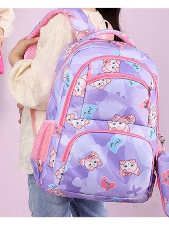 2Pcs Set Large Capacity Pen Bag Trend Linabelle Little Fox Student Campus Backpack Animal Purple 46*31*18CM - Image 2