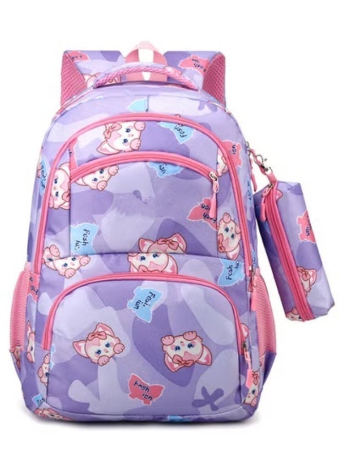 2Pcs Set Large Capacity Pen Bag Trend Linabelle Little Fox Student Campus Backpack Animal Purple 46*31*18CM - Image 1